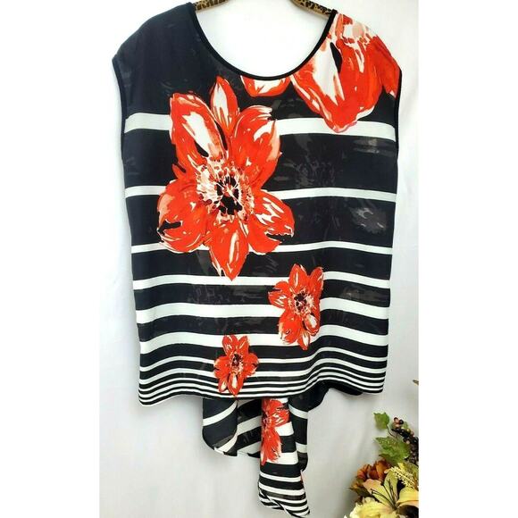 Signature Studio Womens Top Plus Size L Black Floral Hi-Low Sleeveless Shirt 0X - Picture 7 of 7
